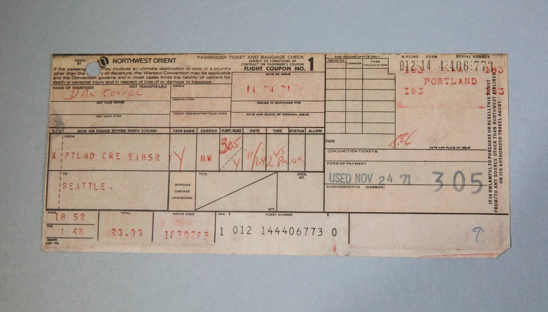 July 2016 D.B. Cooper Plane Ticket (28379315406).jpg