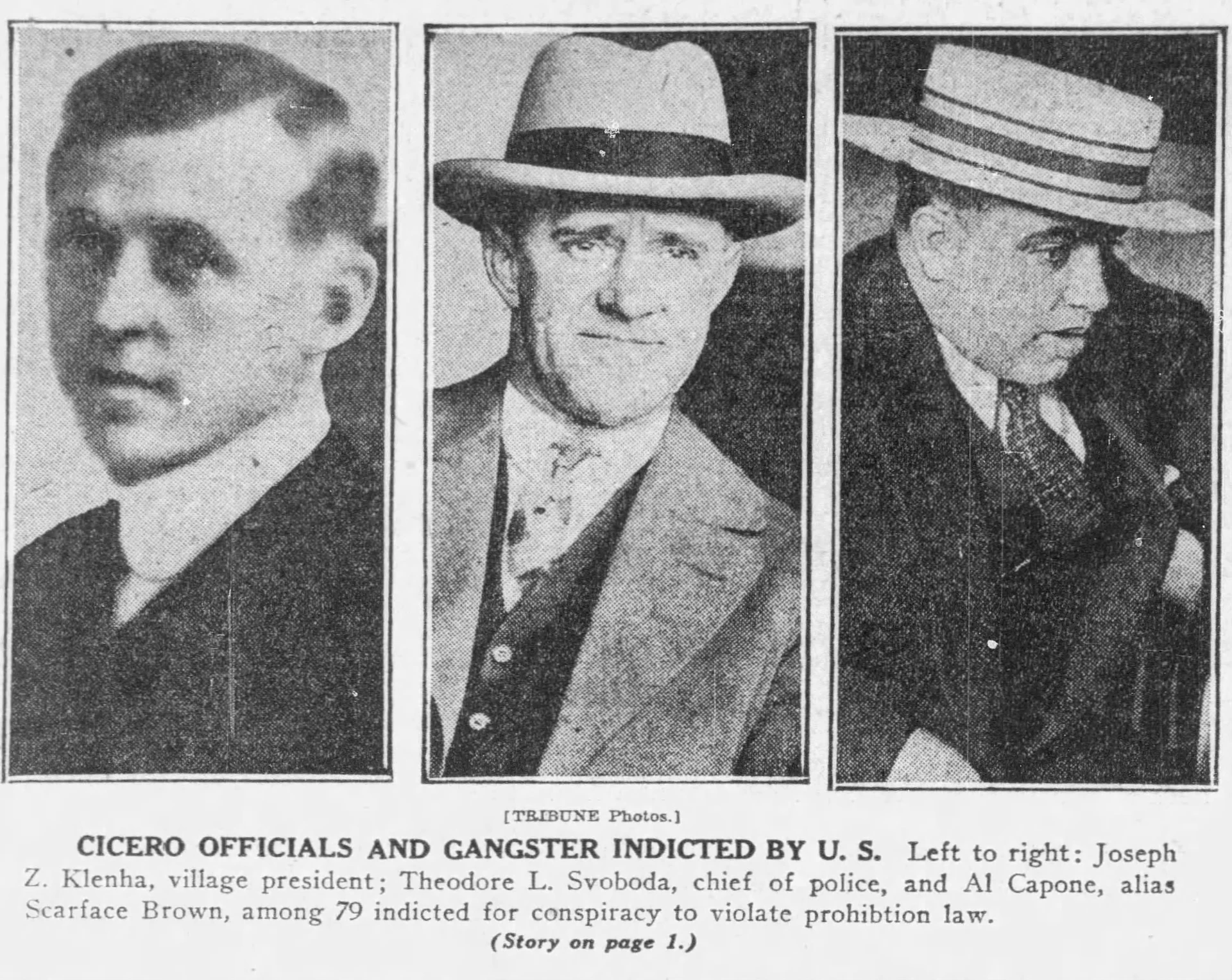 "Cicero Officials and Gangster Indicted by U.S." Chicago Tribune 1926 10 02 34.jpg