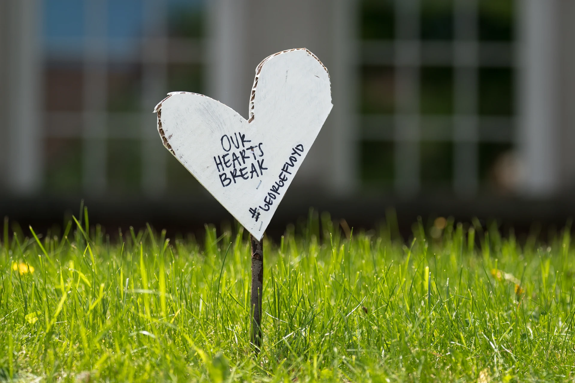An 'Our Hearts Break' sign along 38th St in Minneapolis on Wednesday, after the death of George Floyd on Monday night in Minneapolis, Minnesota (49943002943).jpg